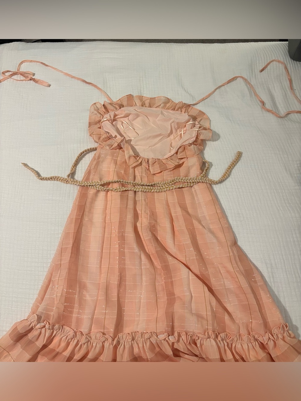 Ina Peach Striped Tiered Sundress with Braided Waist Tie